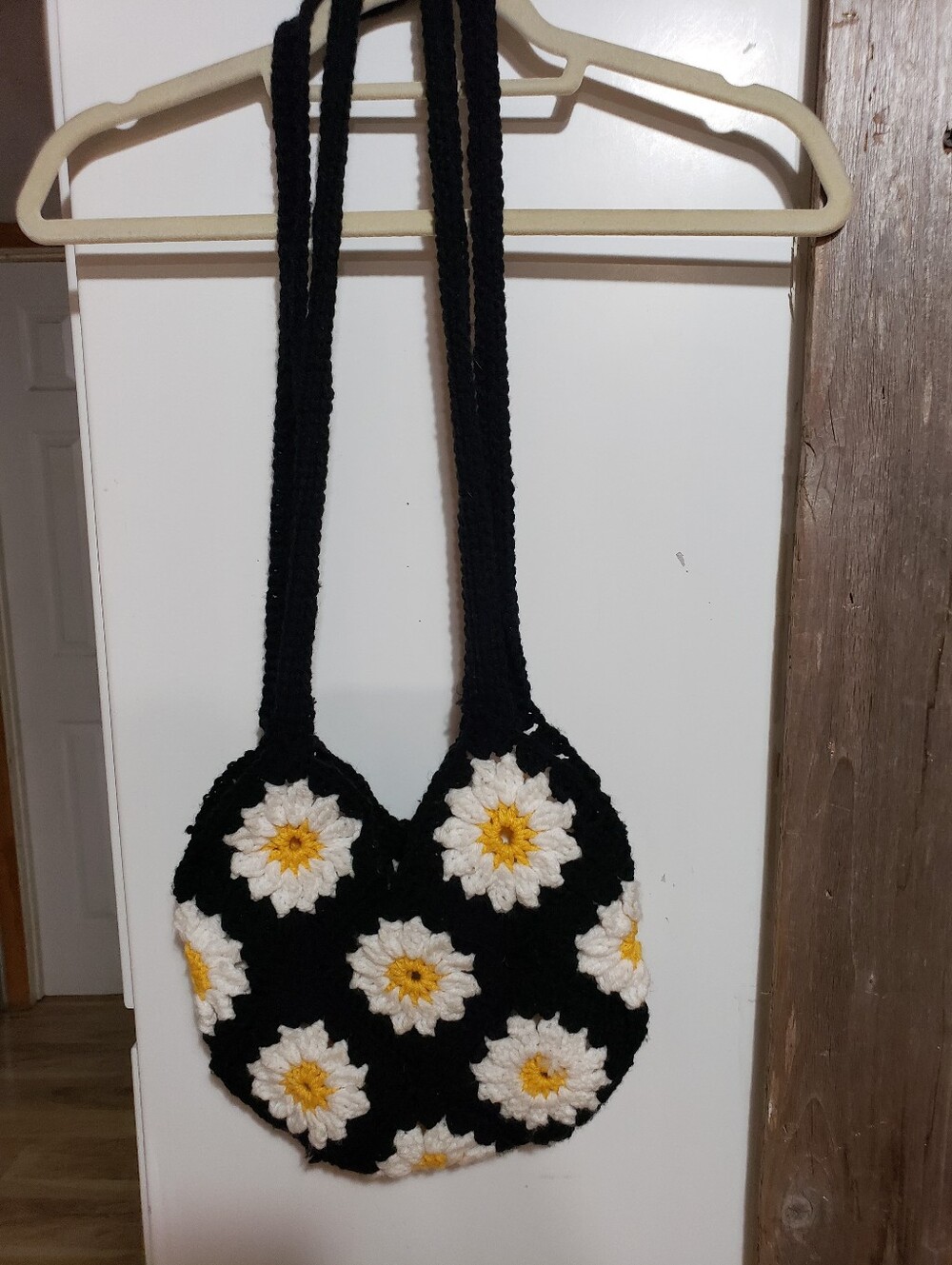 Homemade Crochet Black With Daisy Granny Squares Long Straps Boho Festival